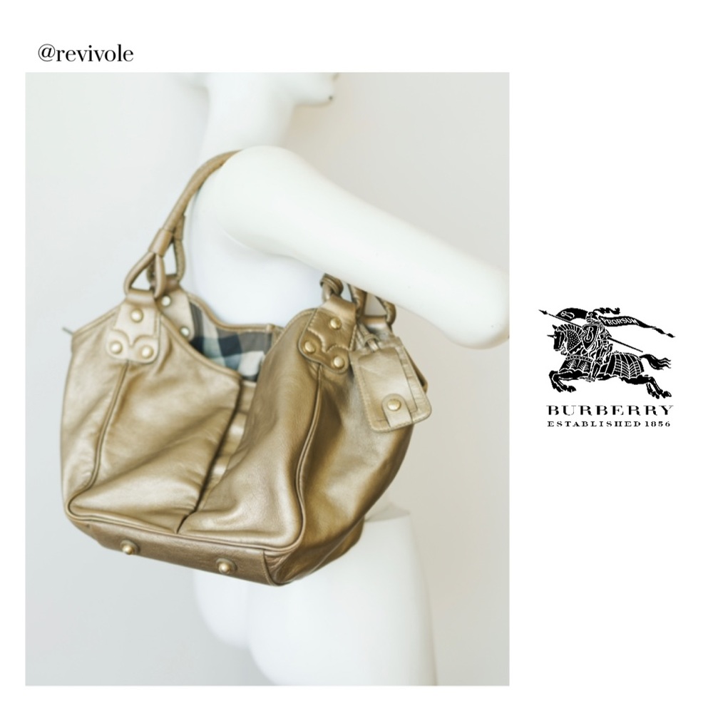 BURBERRY Gold Leather Shoulder Tote